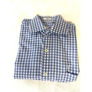 Peter Millar Shirt Mens M Blue Gingham Check Long Sleeve Button Up Embroidered